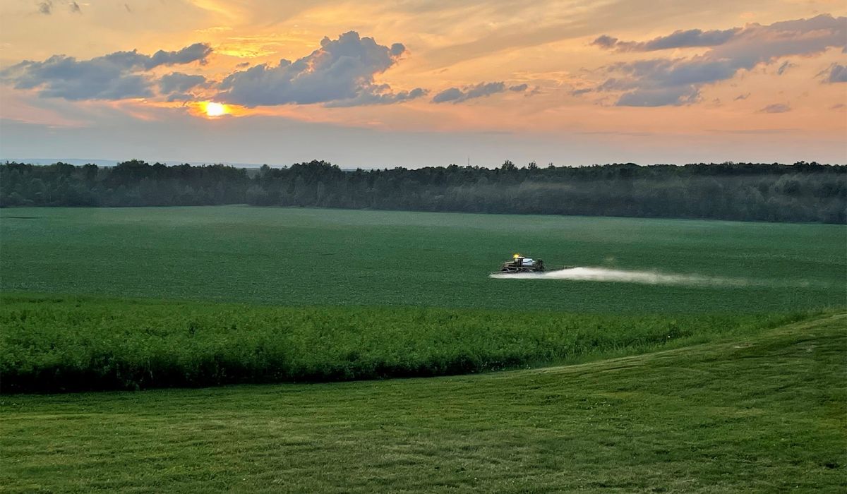 Photo of Alliance Agri-Turf's agricultural equipment driving through field with sunset in the background About Alliance Agri-Turf